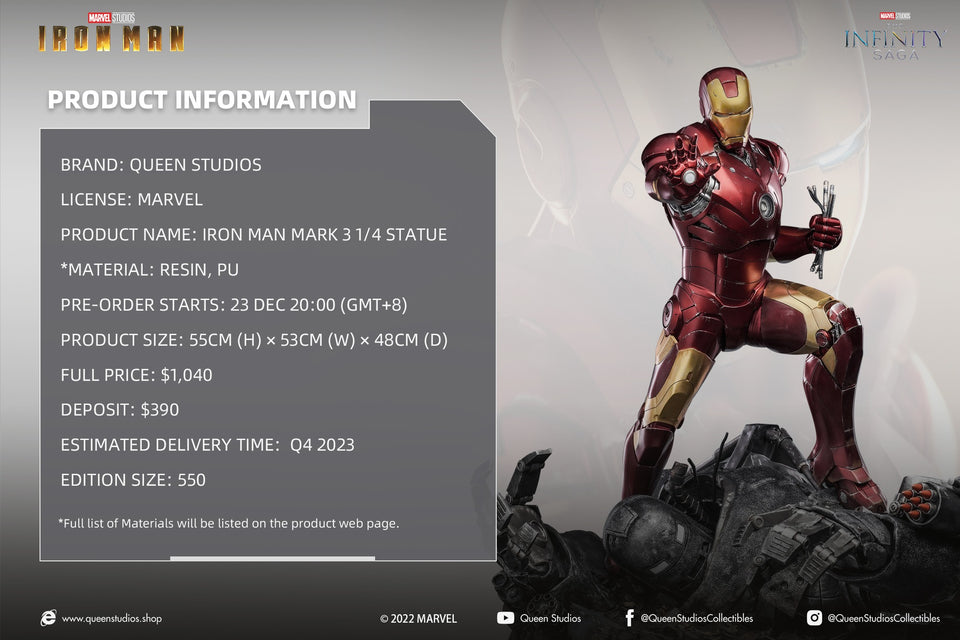 Queen Studios Iron Man Mark 3 (Infinity Saga) 1/4 Scale Statue